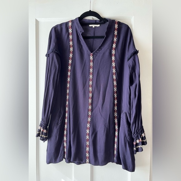 Tularosa Arabella Embroidered Navy Blue Tunic Dress Size XS - Picture 2 of 6